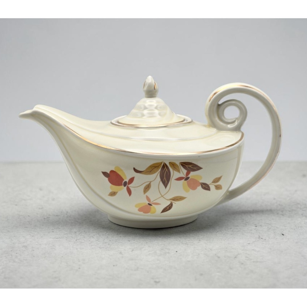 Hall's Superior Autumn Leaf Aladdin Teapot With Lid Gold Trim By Jewel Tea MCM